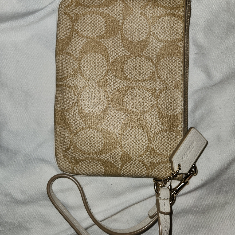 Coach Tan and White Wristlet Clutch - Picture 2 of 2